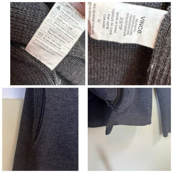 VINCE Wool Leather Moto Sweater Jacket Knit Asymmetrical Zip Funnel Minimalist - Picture 10 of 16